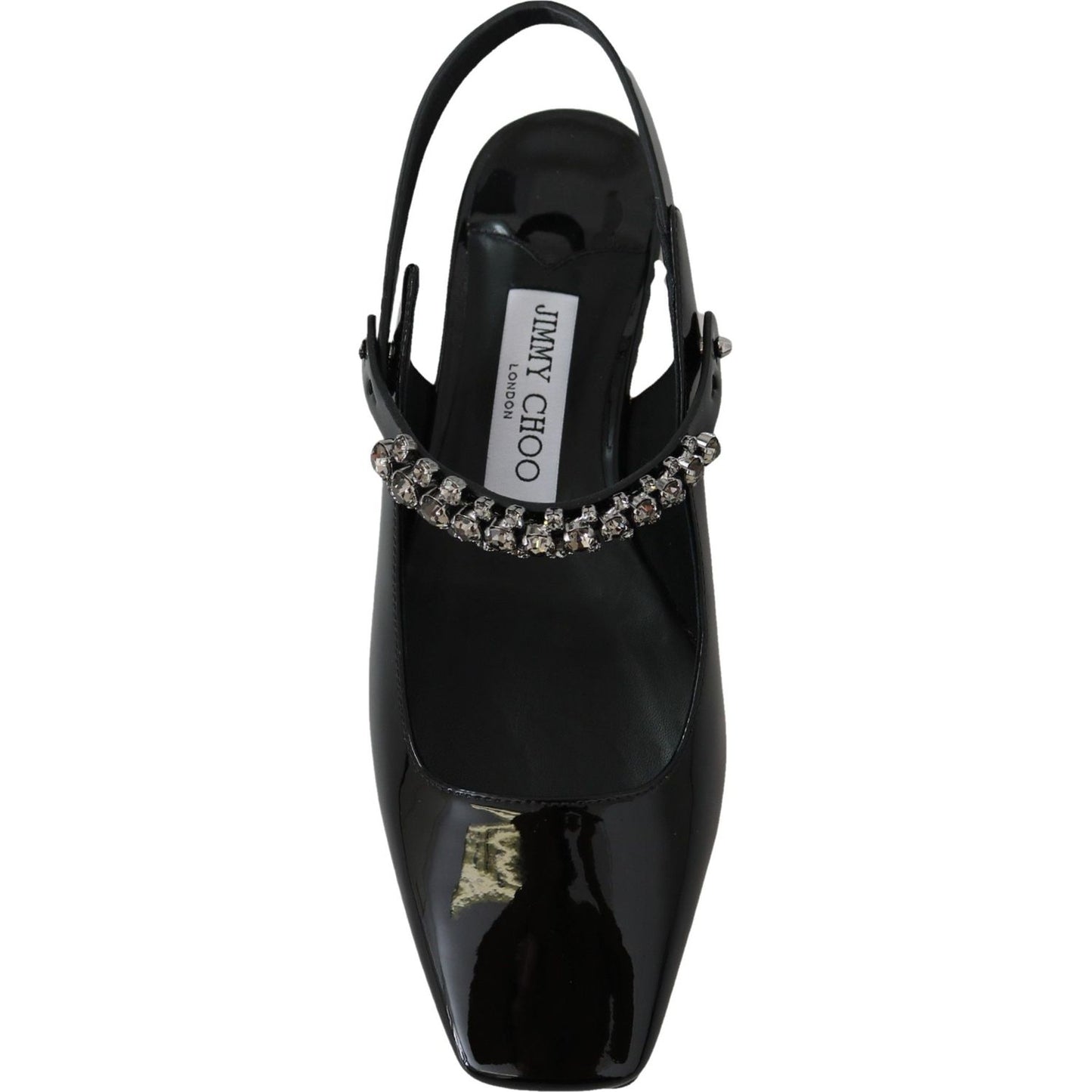 Elegant Black Patent Flats with Crystal Accent