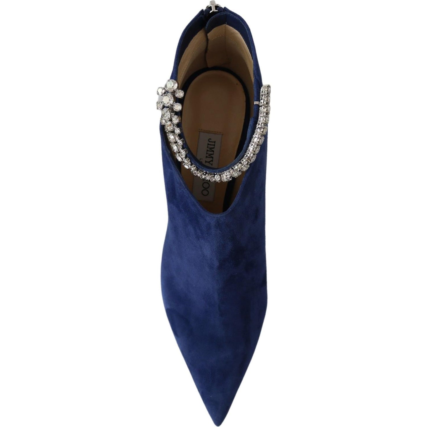 Pop Blue Crystal-Strap Heeled Boots