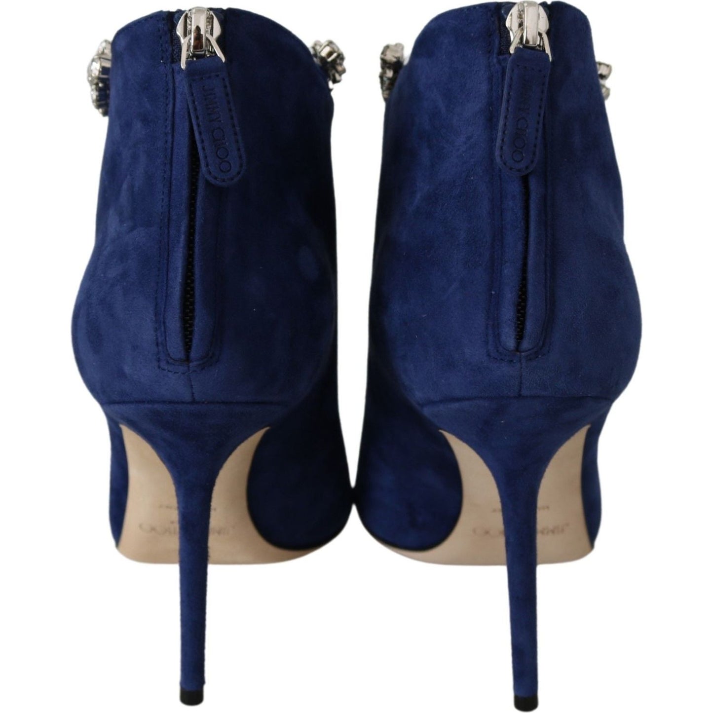 Pop Blue Crystal-Strap Heeled Boots