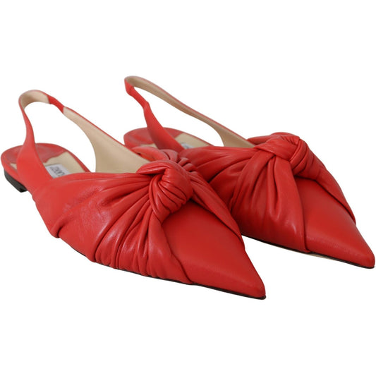 Chic Red Pointed Toe Leather Flats