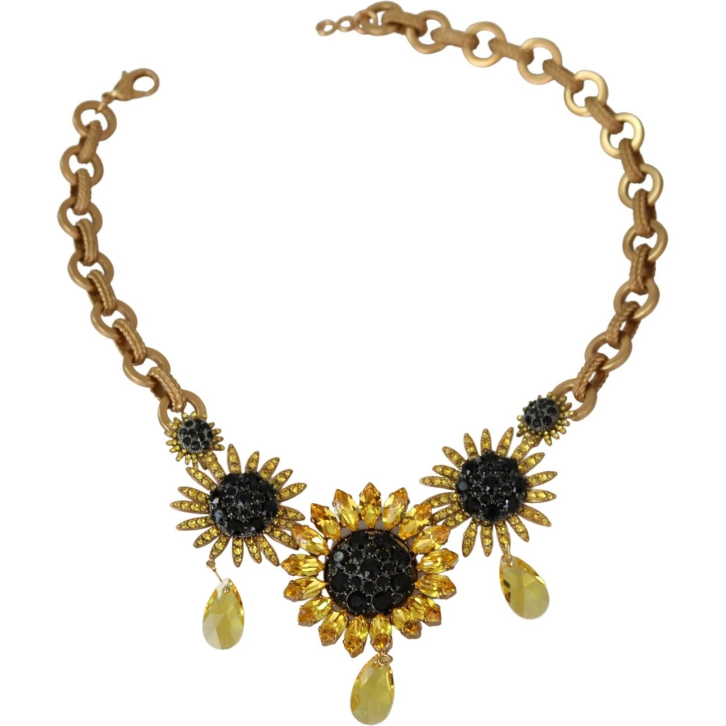 Elegant Gold Floral Crystal Statement Necklace