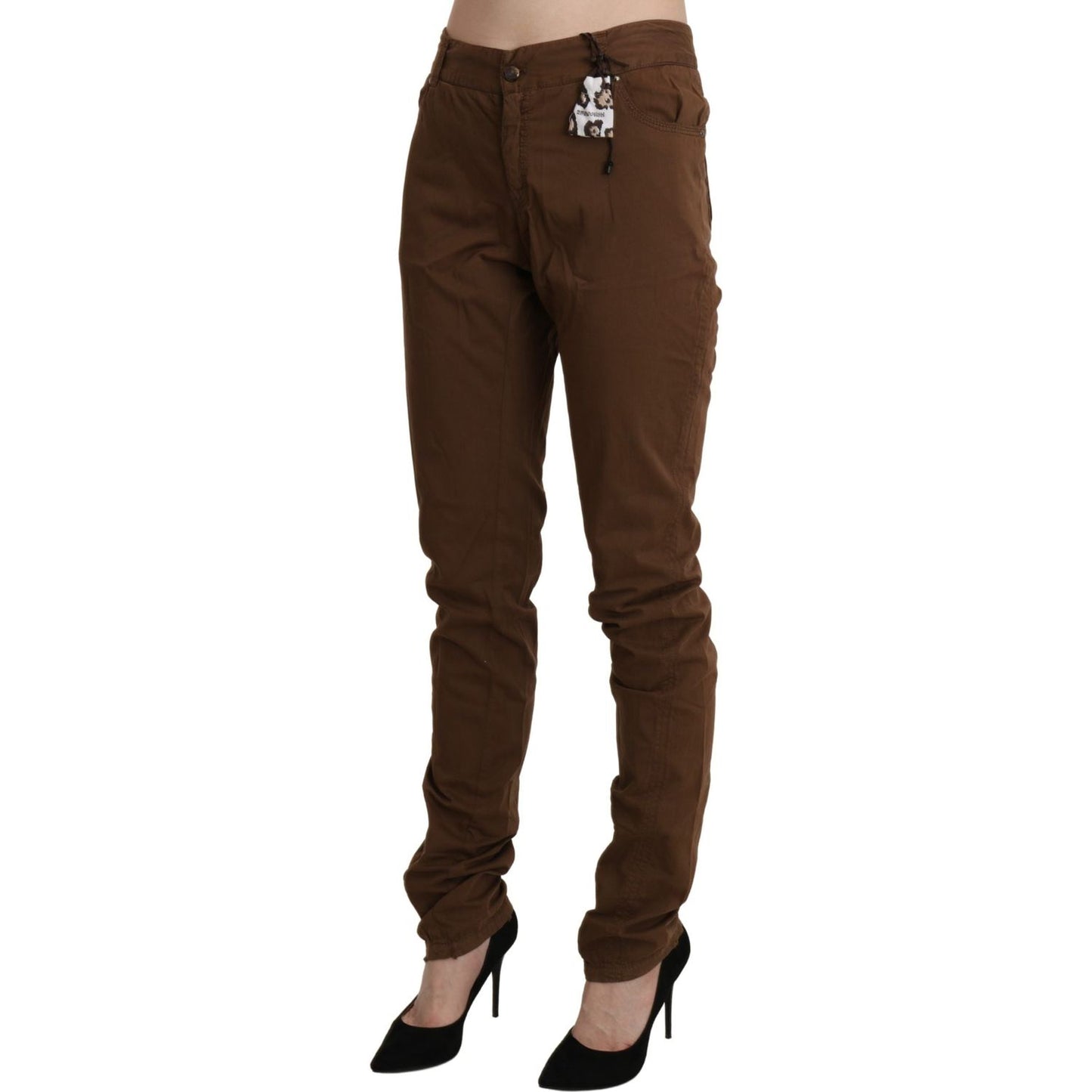 Ermanno Scervino Brown High Waist Skinny Trouser Cotton Pants