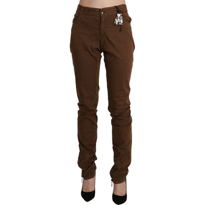 Ermanno Scervino Brown High Waist Skinny Trouser Cotton Pants