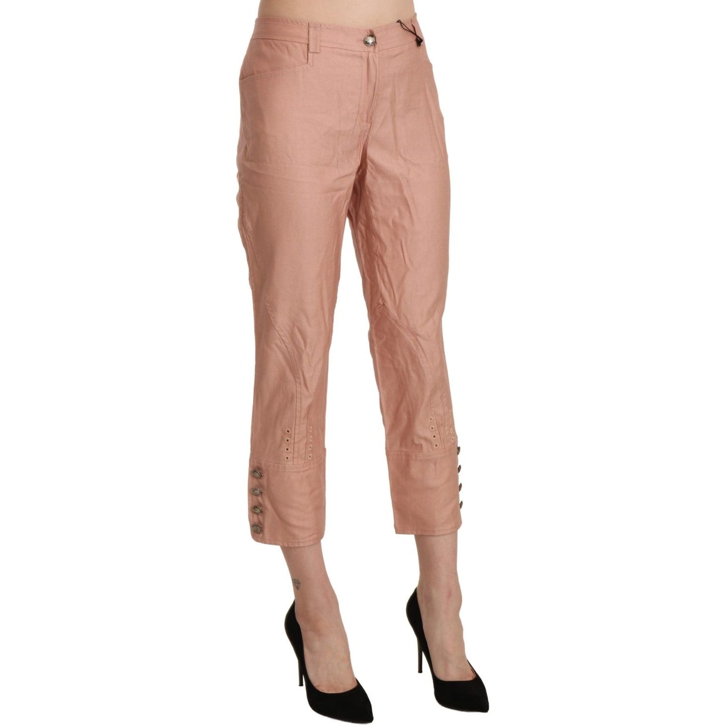 Chic High Waist Cropped Cotton Trousers