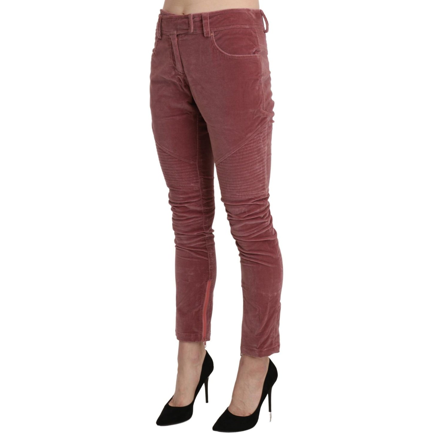 Chic Red Mid Waist Skinny Trousers