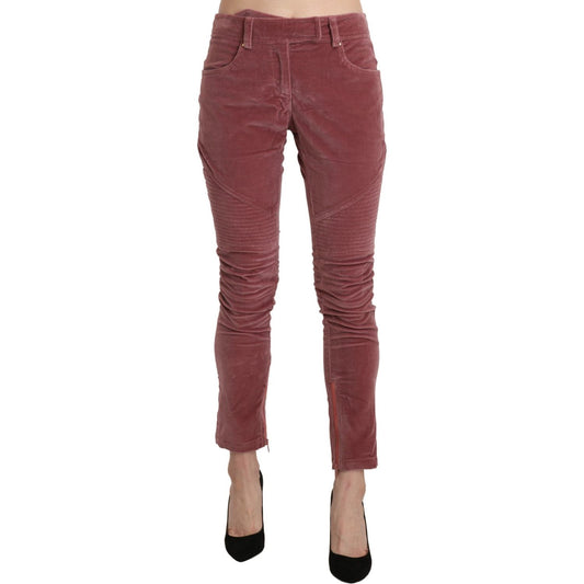 Chic Red Mid Waist Skinny Trousers