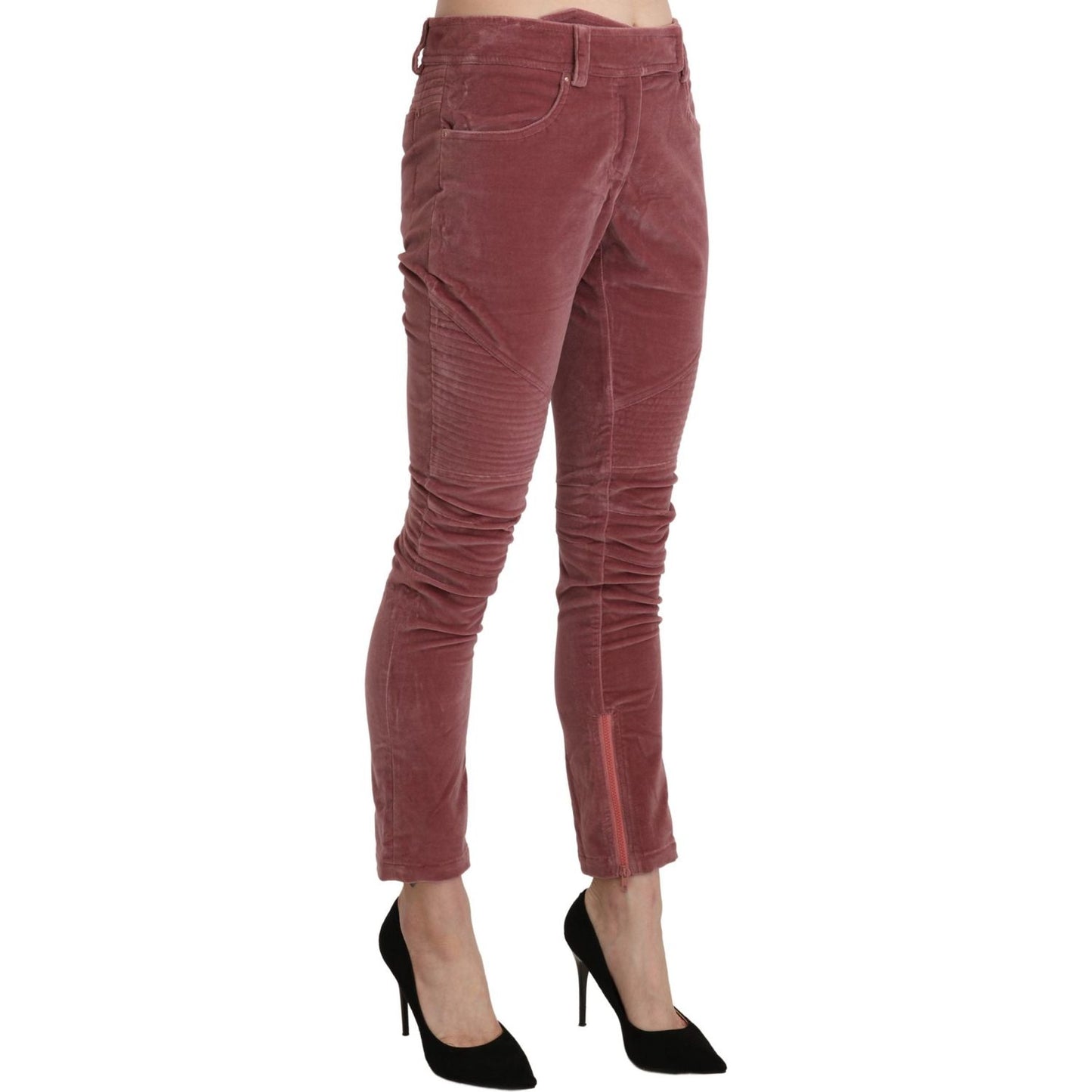 Chic Red Mid Waist Skinny Trousers