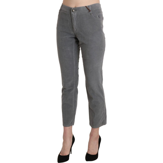 Chic Gray Mid Waist Cropped Trousers