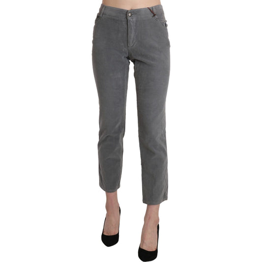 Chic Gray Mid Waist Cropped Trousers