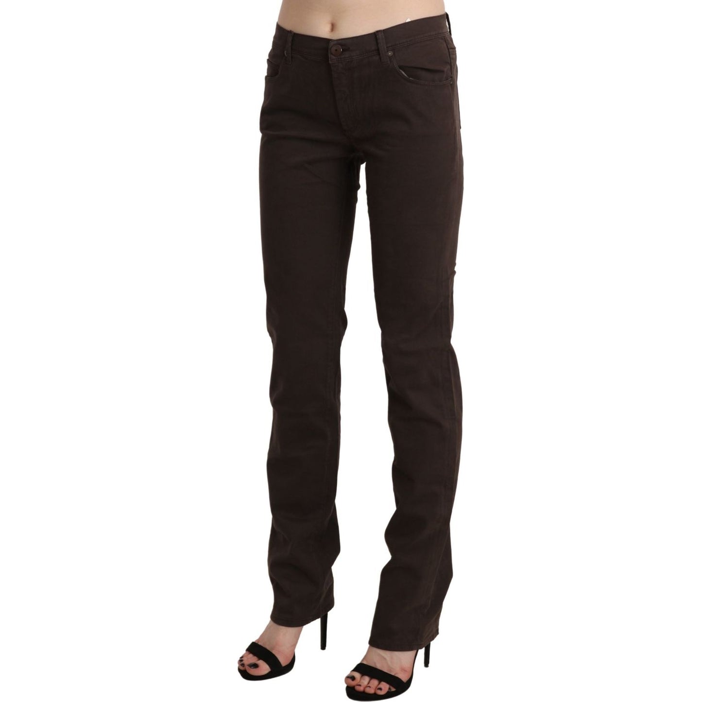 Chic Brown Mid Waist Skinny Trousers