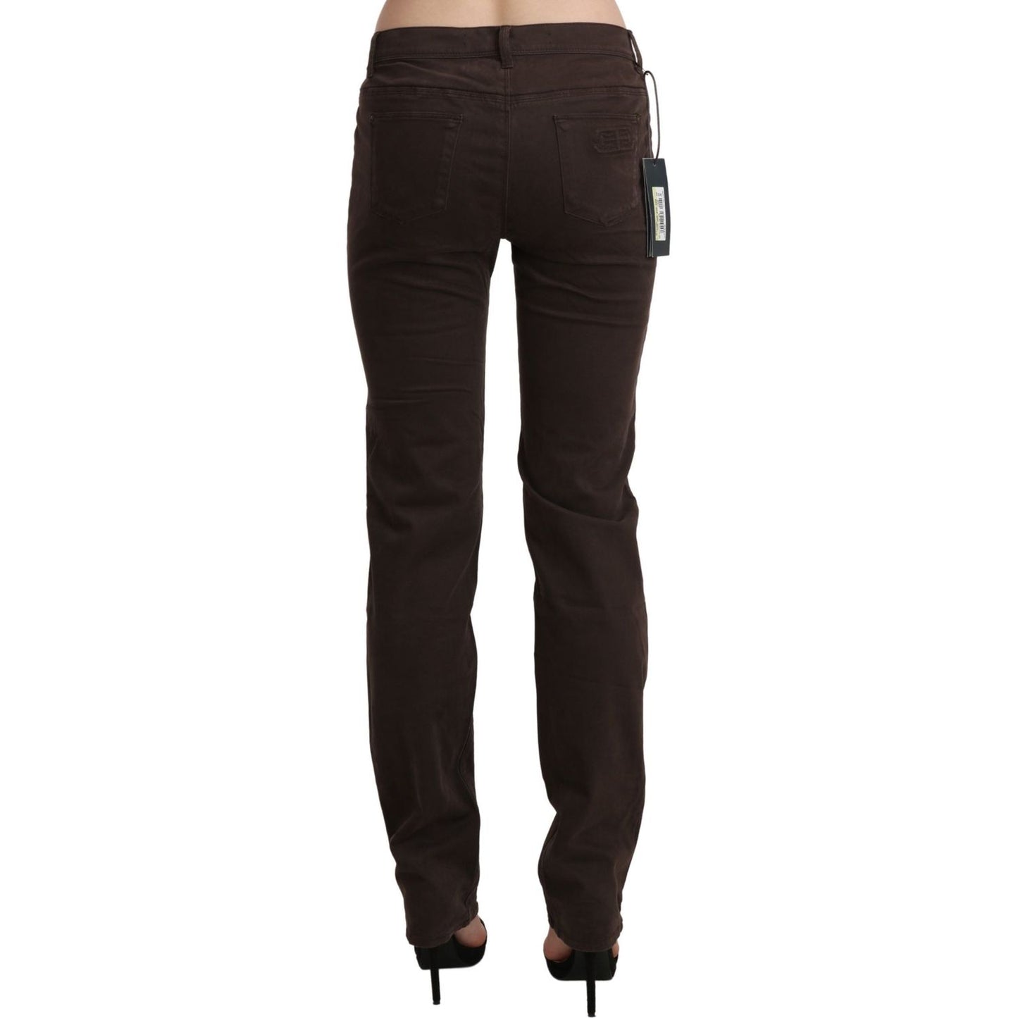 Chic Brown Mid Waist Skinny Trousers