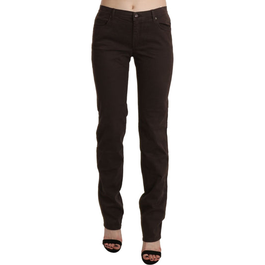 Chic Brown Mid Waist Skinny Trousers