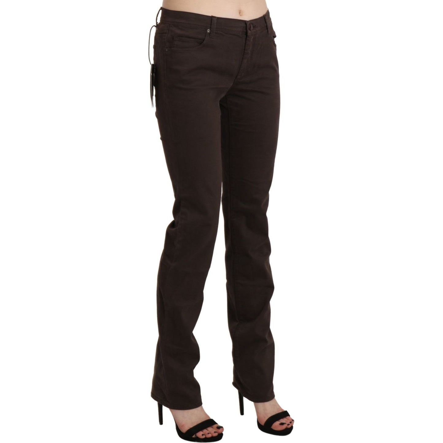 Chic Brown Mid Waist Skinny Trousers