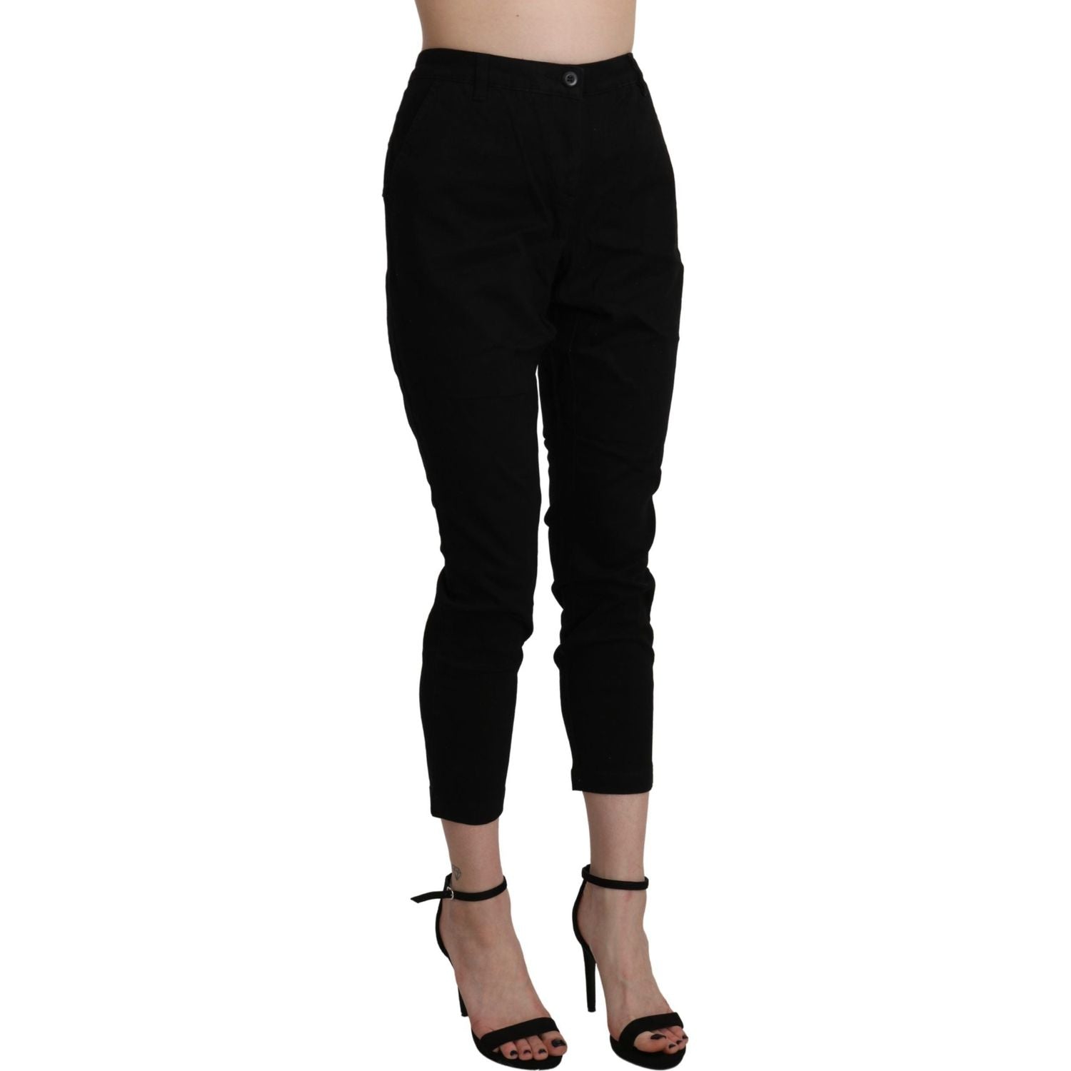 Acht Black High Waist Skinny Cropped Cotton Capri Pant