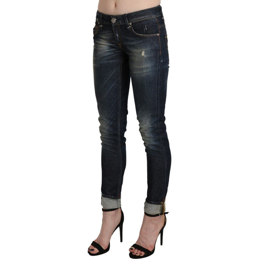 Chic Dark Blue Skinny Cropped Jeans