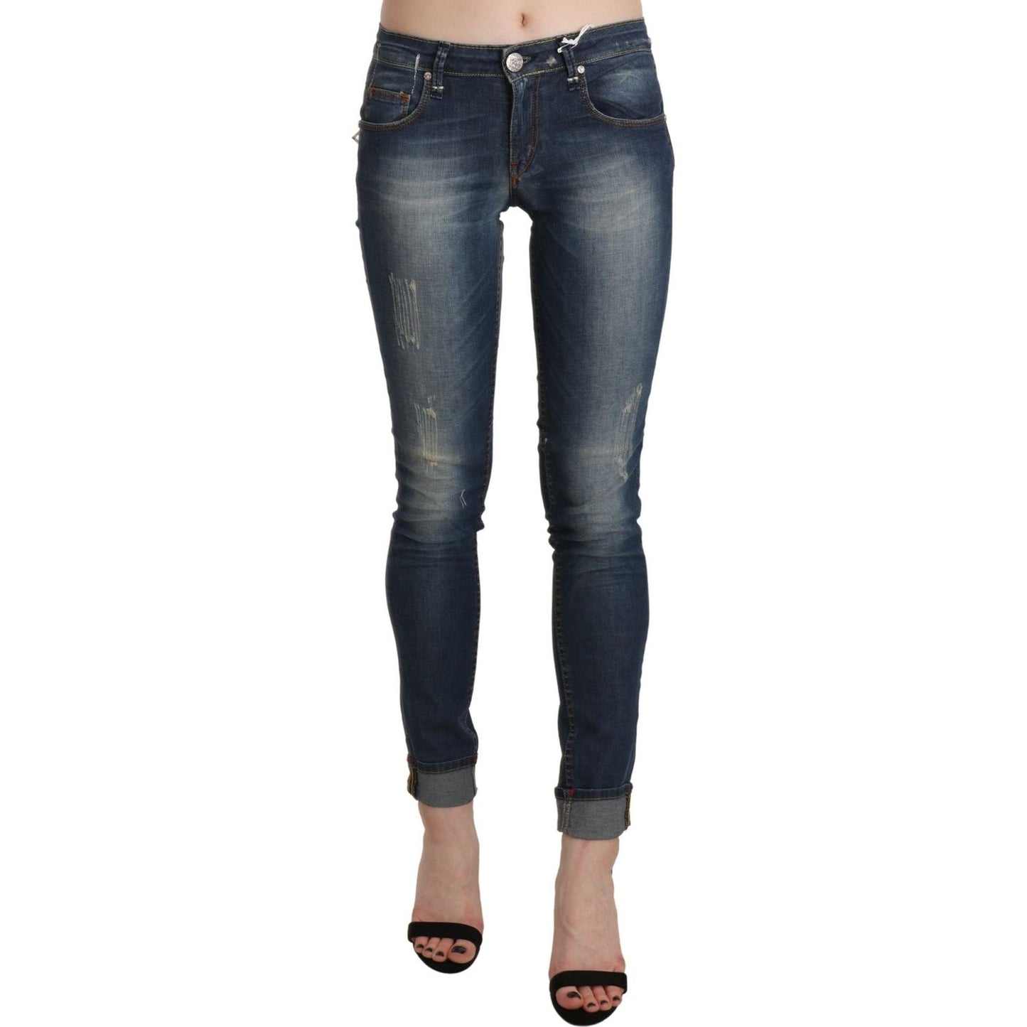 Chic Blue Washed Skinny Cropped Jeans