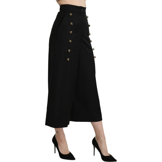 Elegant High Waist Wide Leg Virgin Wool Trousers