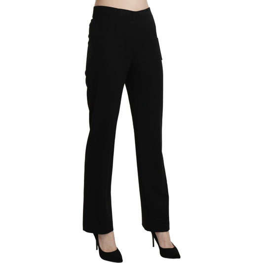 Elegant Black High Waist Straight Pants