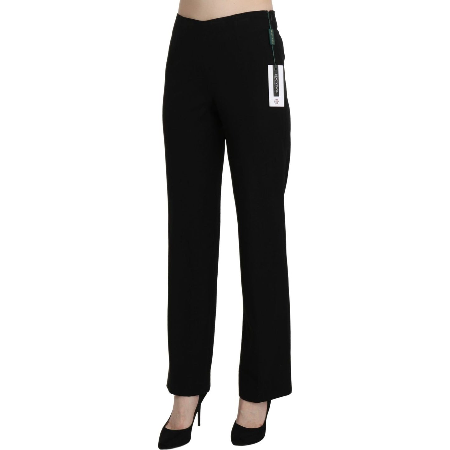 Elegant Black High Waist Straight Pants