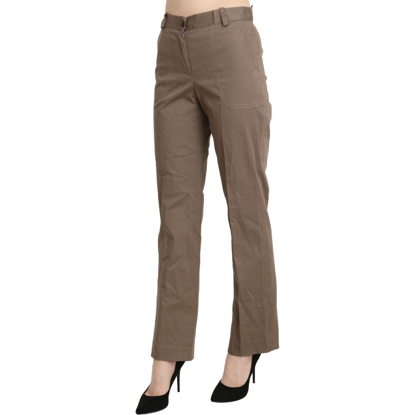 Elegant High Waist Straight Pants in Brown