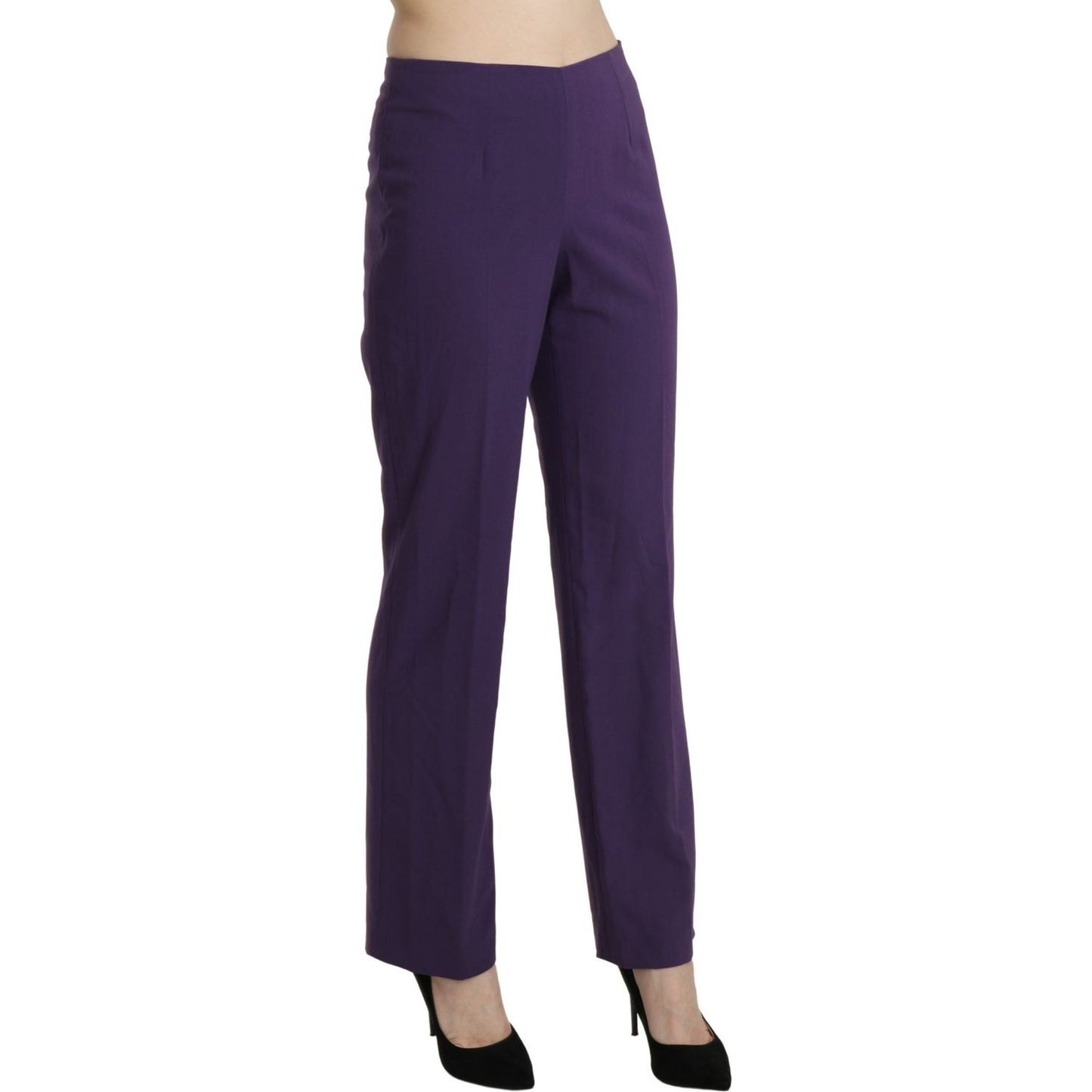 Elegant High Waist Violet Straight Pants