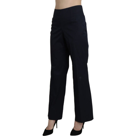 Navy Blue High Waist Straight Cotton Pants