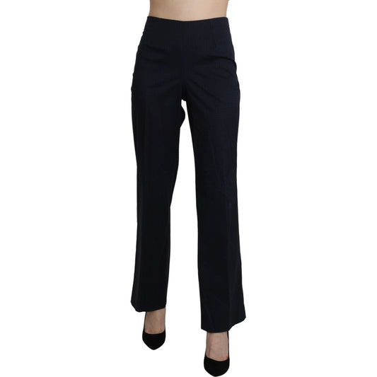 Navy Blue High Waist Straight Cotton Pants