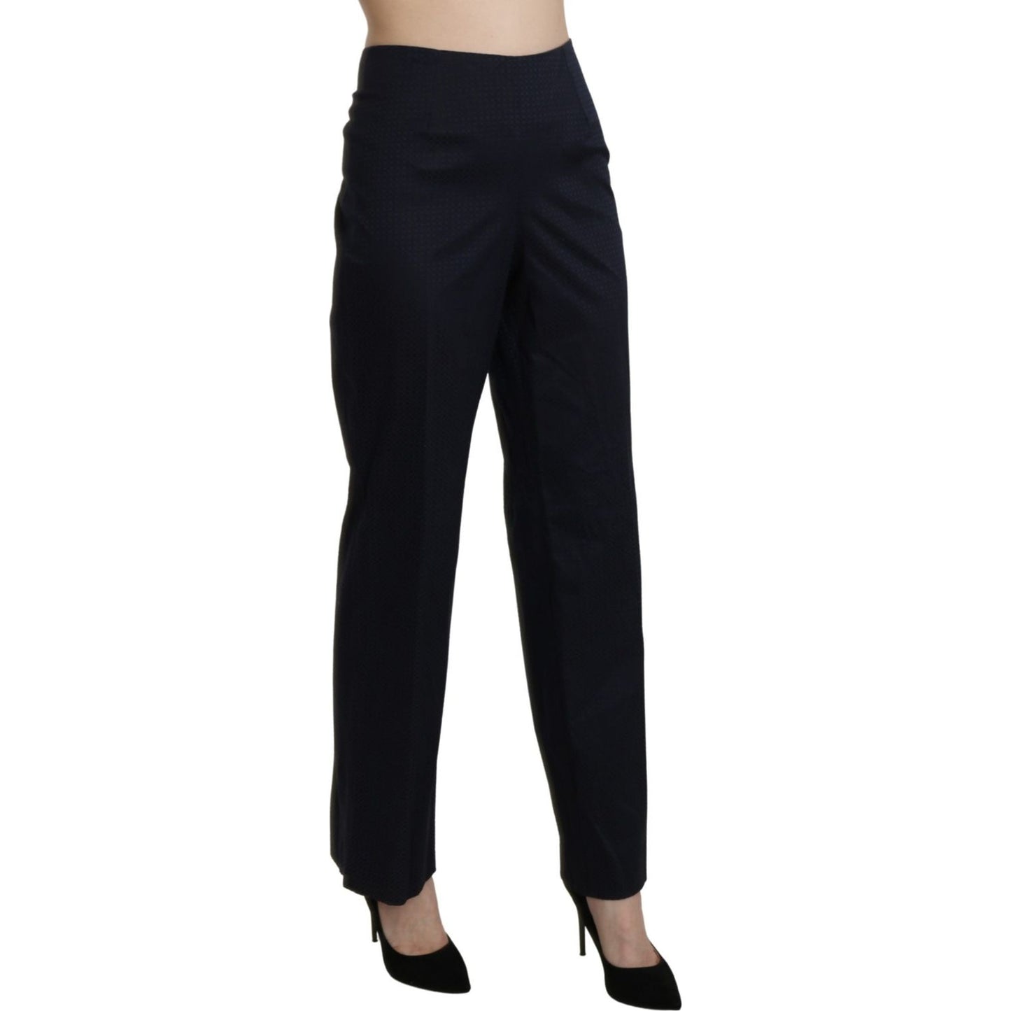 Navy Blue High Waist Straight Cotton Pants