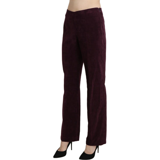 Elegant High Waist Straight Purple Pants