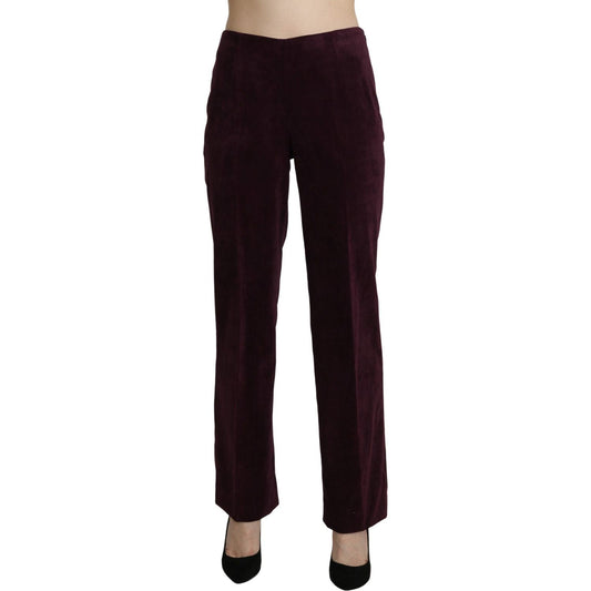 Elegant High Waist Straight Purple Pants