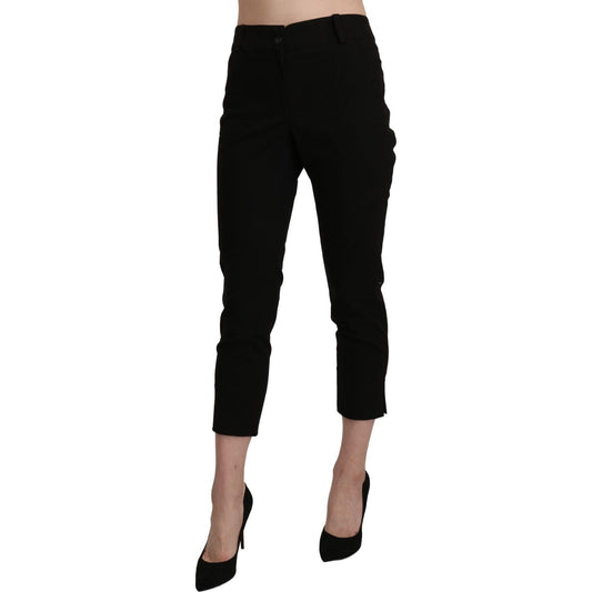 Elegant Black High Waist Cropped Pants