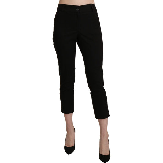 Elegant Black High Waist Cropped Pants