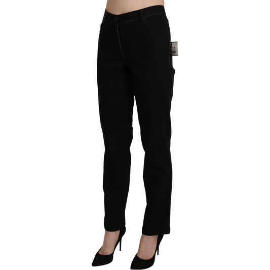 Elegant High Waist Straight Black Trousers