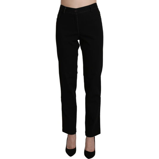 Elegant High Waist Straight Black Trousers