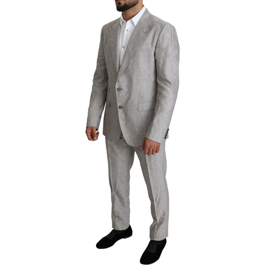 Elegant Slim Fit Gray Linen-Silk Suit