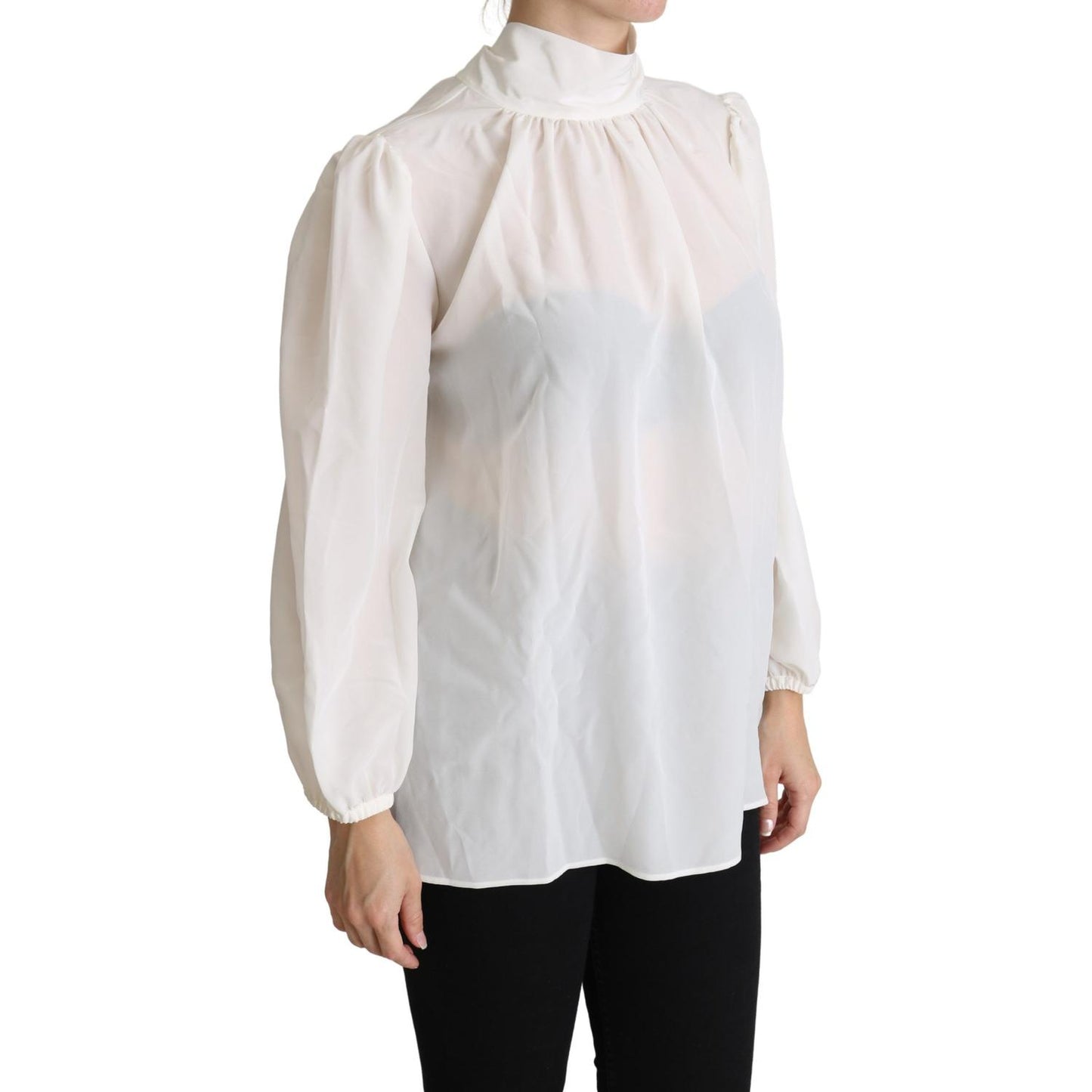 Elegant White Silk Pussy Bow Blouse