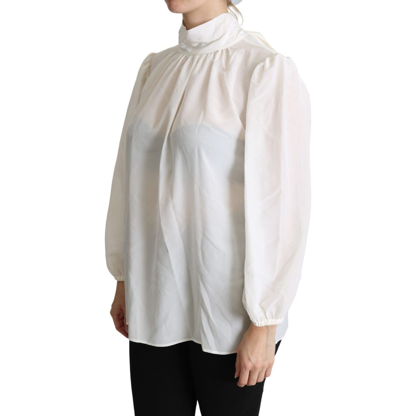 Elegant White Silk Pussy Bow Blouse