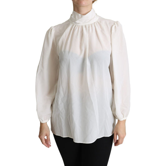 Elegant White Silk Pussy Bow Blouse