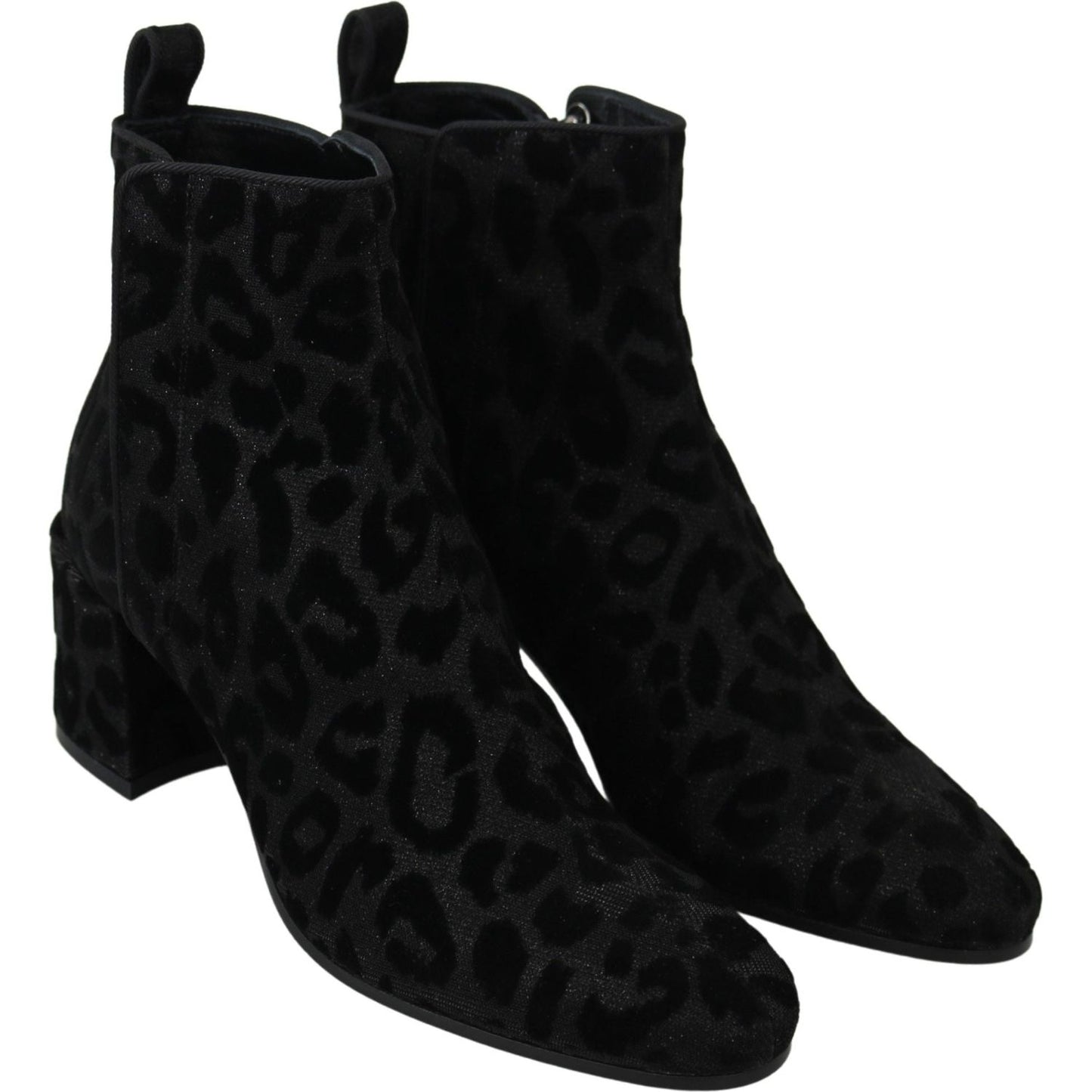 Elegant Black Leopard Print Short Boots