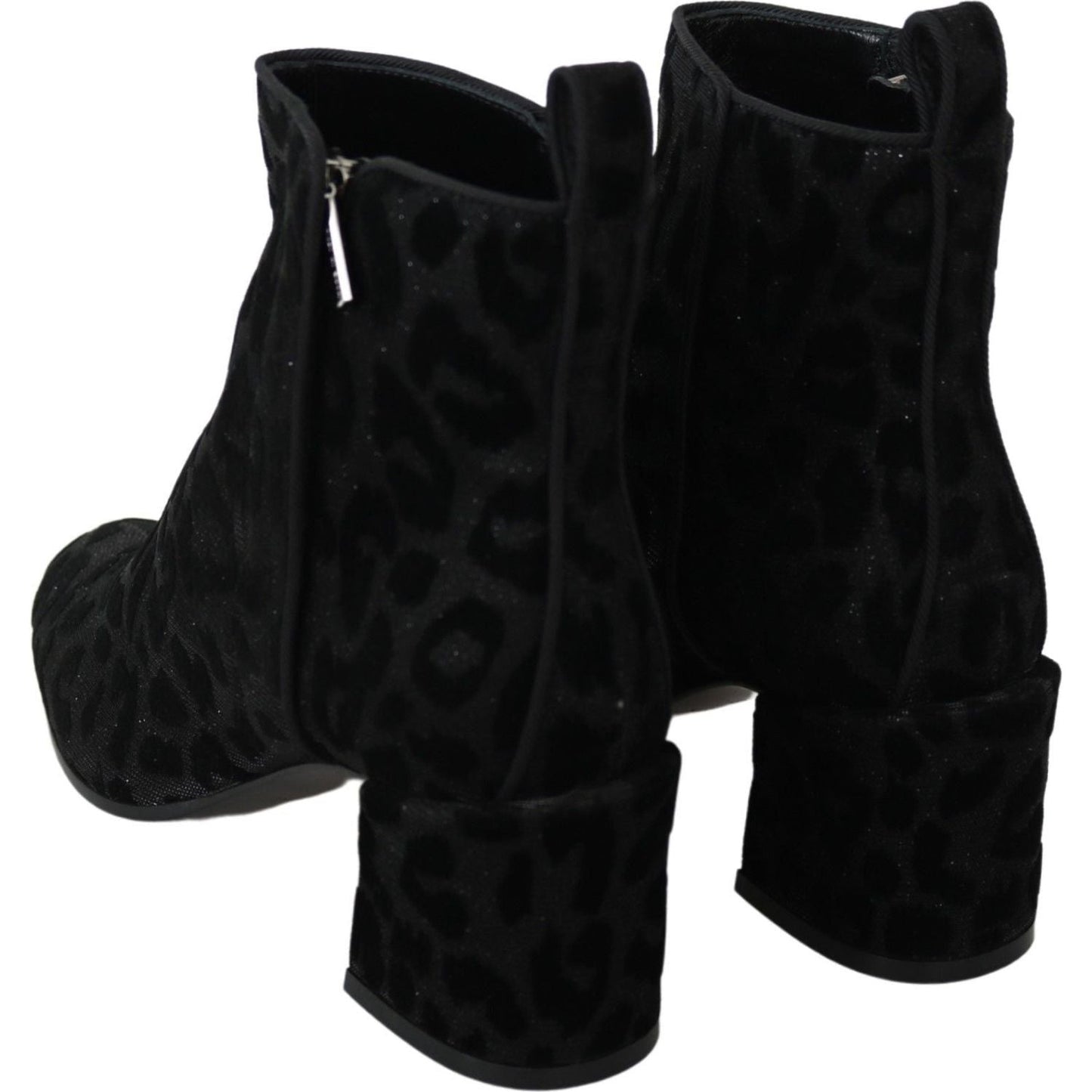Dolce & Gabbana Black Leopard Short Boots Zipper Shoes