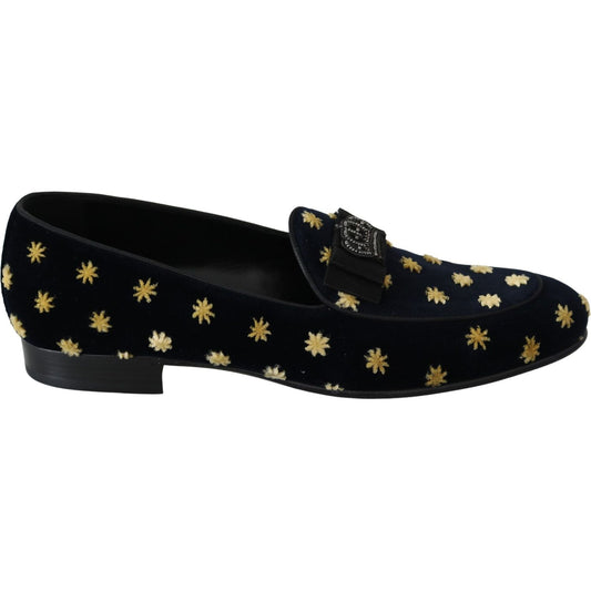 Elegant Velvet Crown Embroidery Loafers