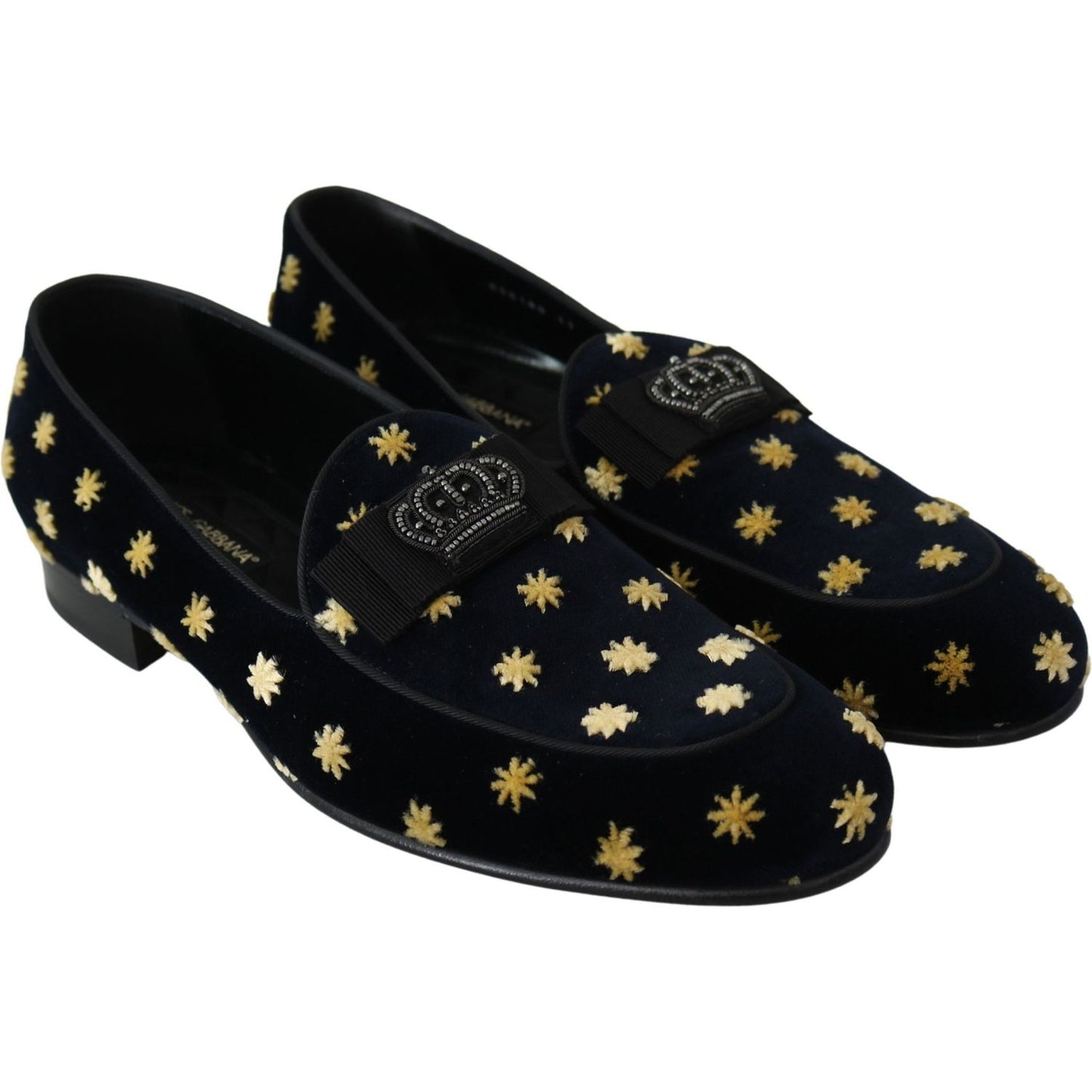 Elegant Velvet Crown Embroidery Loafers