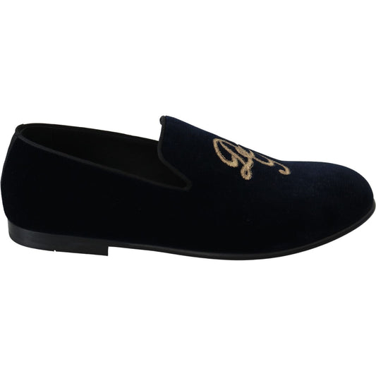 Elegant Blue Embroidered Loafers