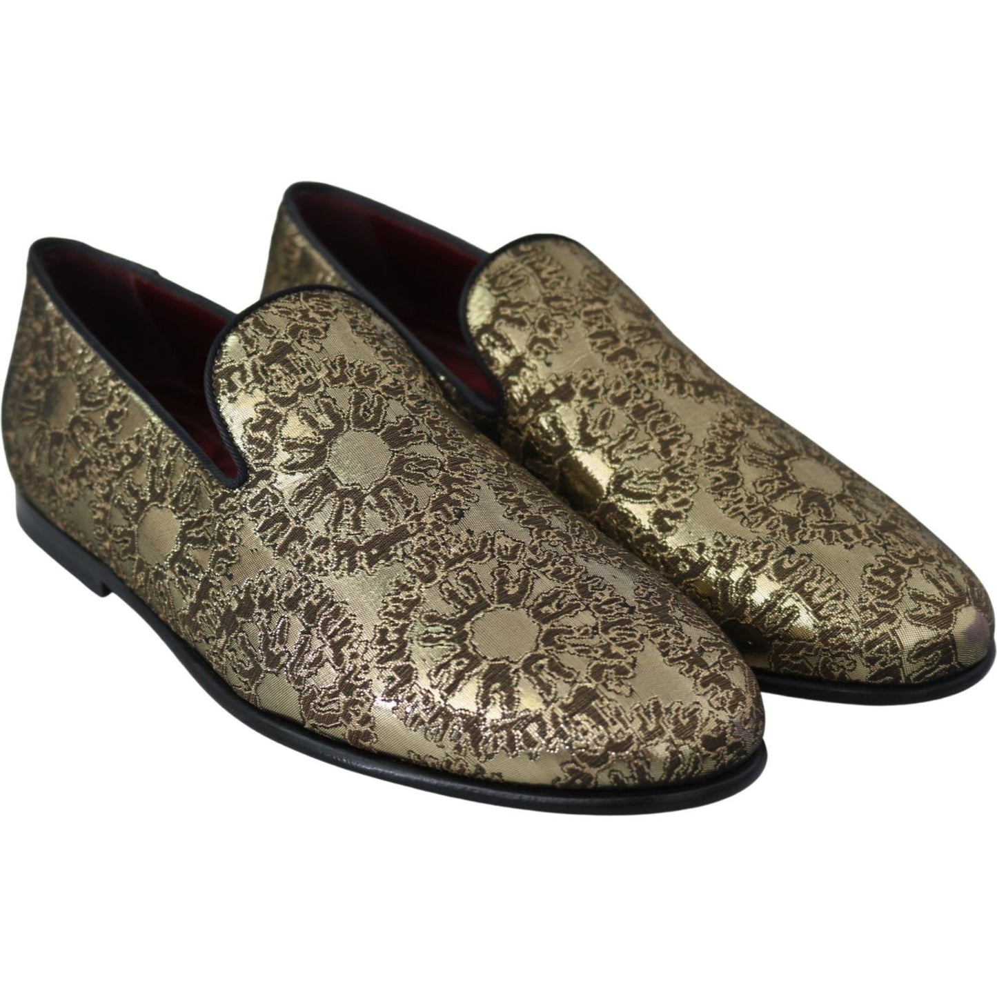 Dolce & Gabbana Gold Jacquard Flats Mens Loafers Shoes