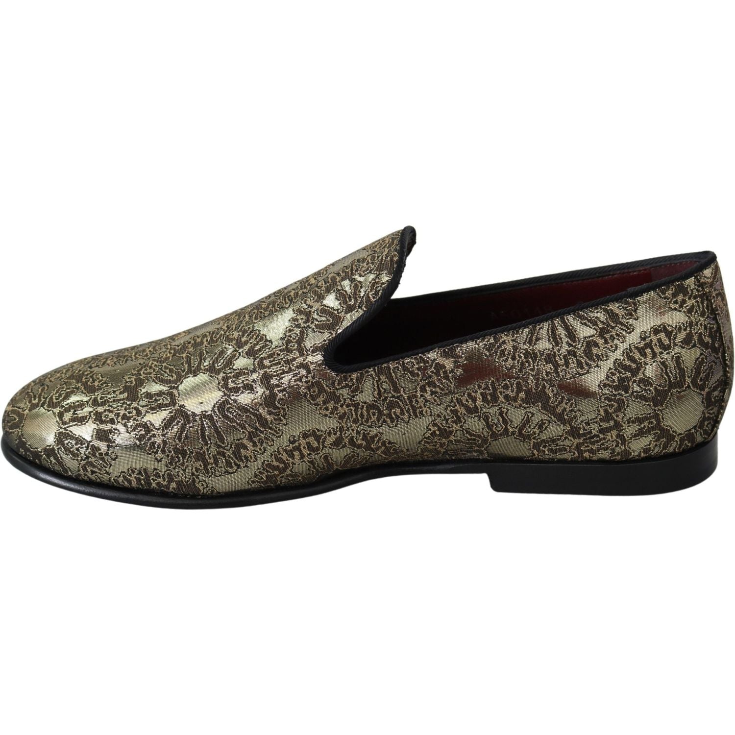 Dolce & Gabbana Gold Jacquard Flats Mens Loafers Shoes