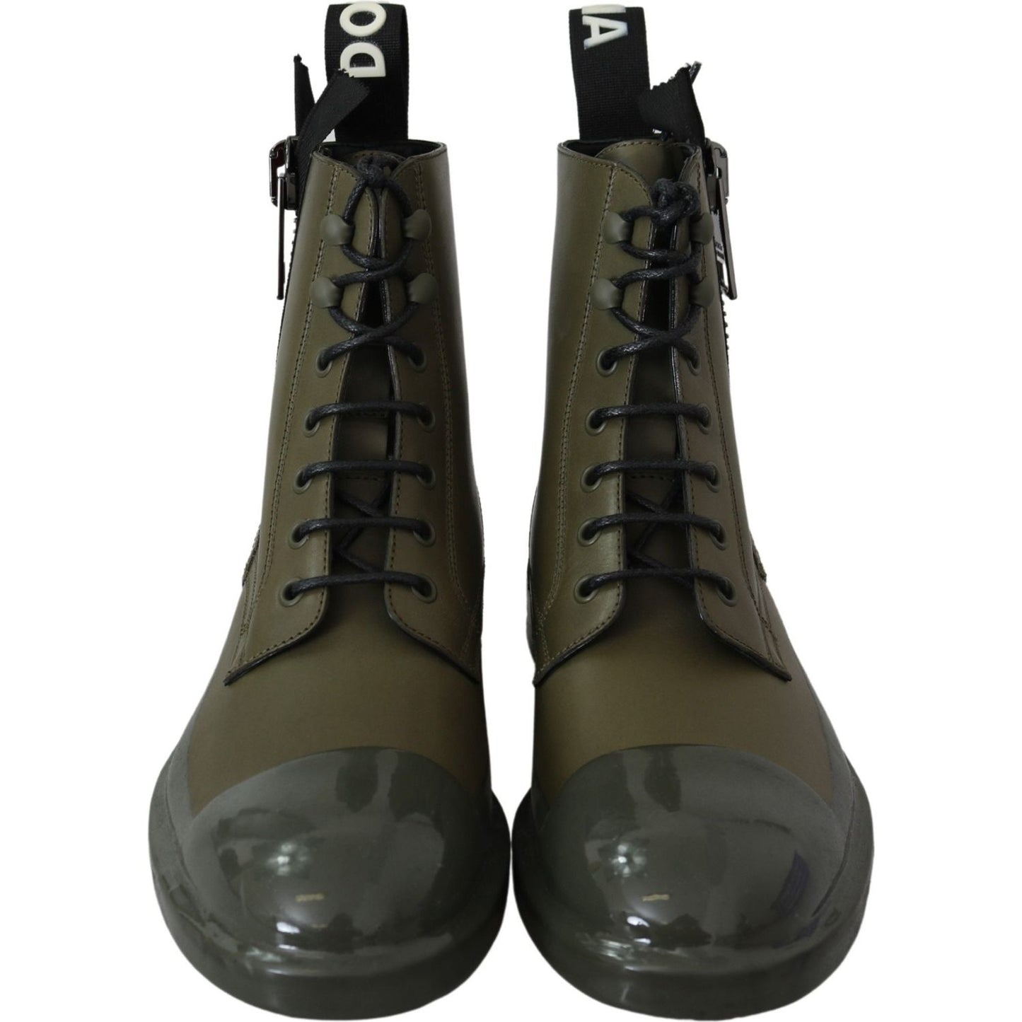 Chic Military Green Leather Ankle Boots