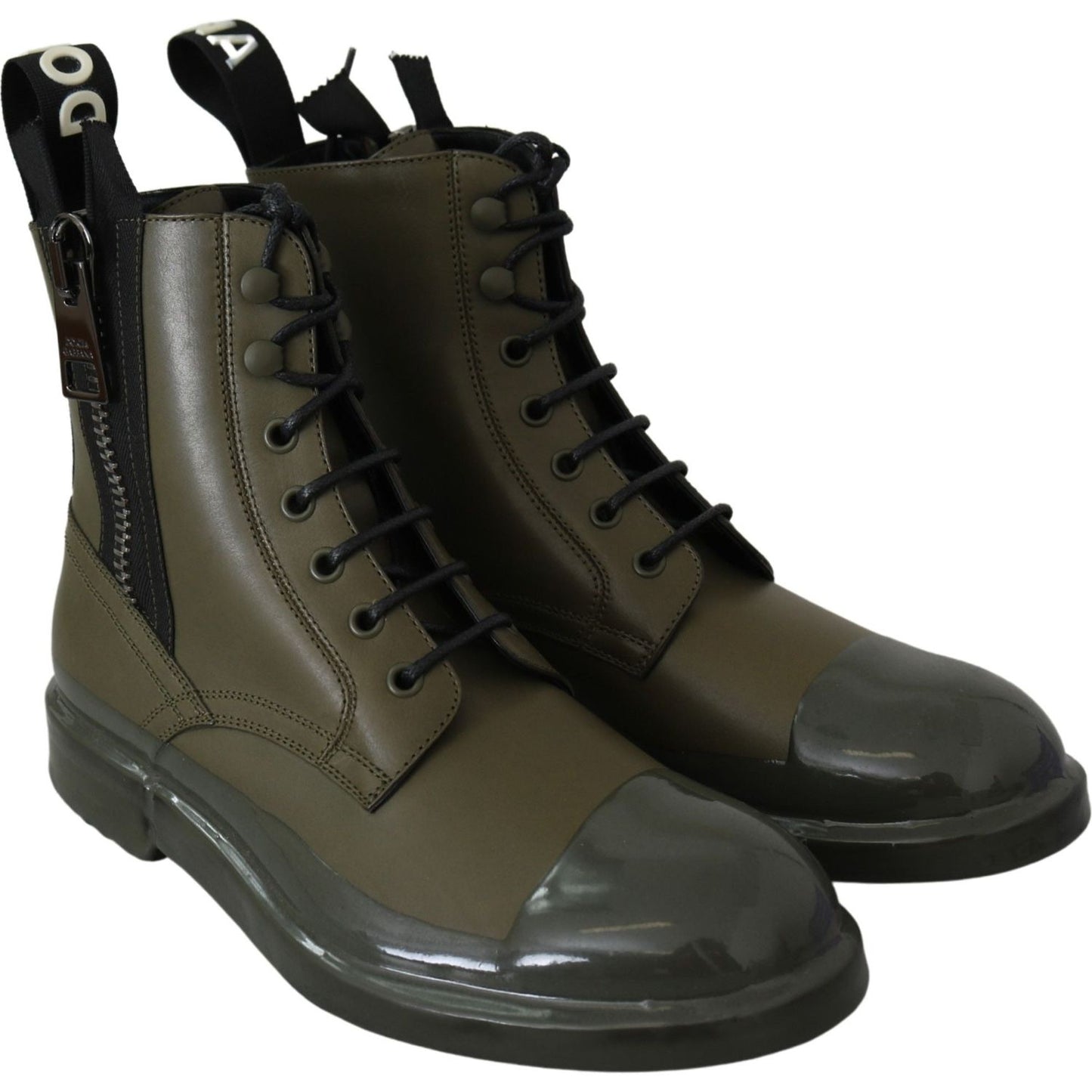 Chic Military Green Leather Ankle Boots