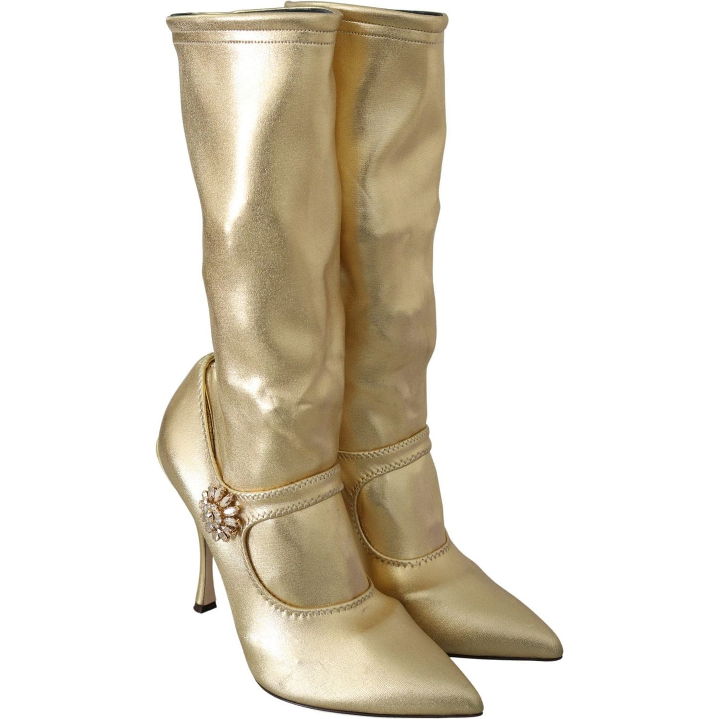 Elegant Gold Ankle Boots Socks with Rhinestones