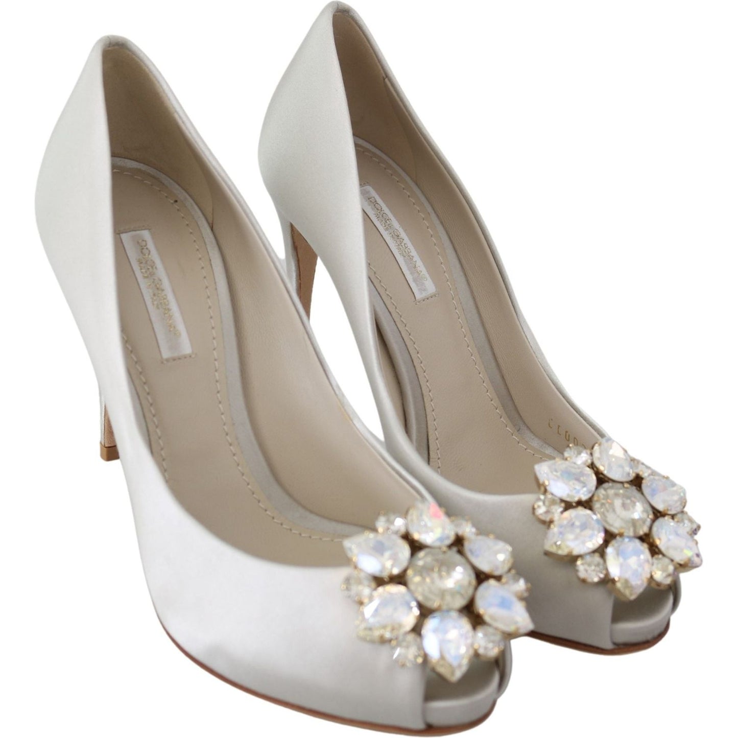 White Crystal Peep Toe Silk Blend Heels