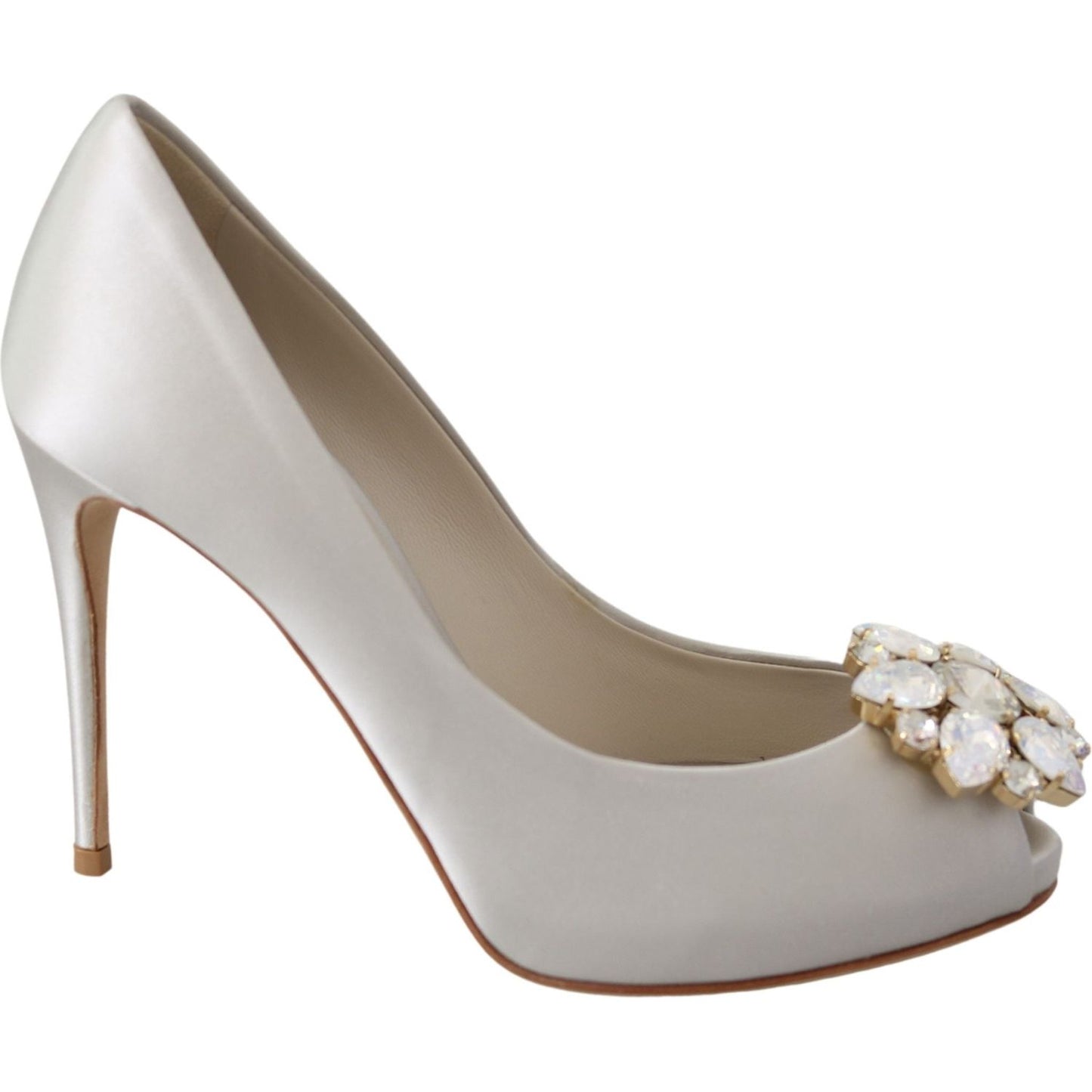 White Crystal Peep Toe Silk Blend Heels